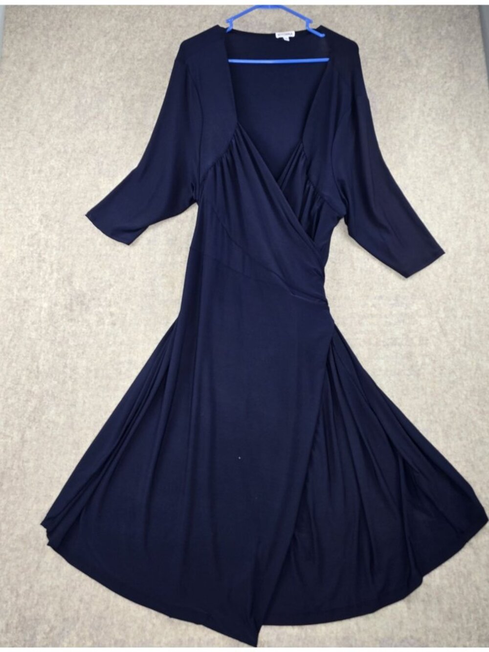 Boden Womens Wrap Dress Navy Blue Medium Polyester/Spandex Tie Waist 3/4 Sleeve